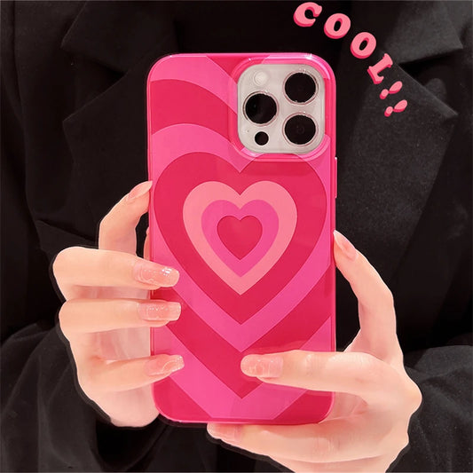 INS Cute Sweet Love Heart Pink Phone Case For iPhone 14 13 12 11 Pro Max X XR 7 8 Plus SE 3 Soft Silicon Bumper Protective Cover