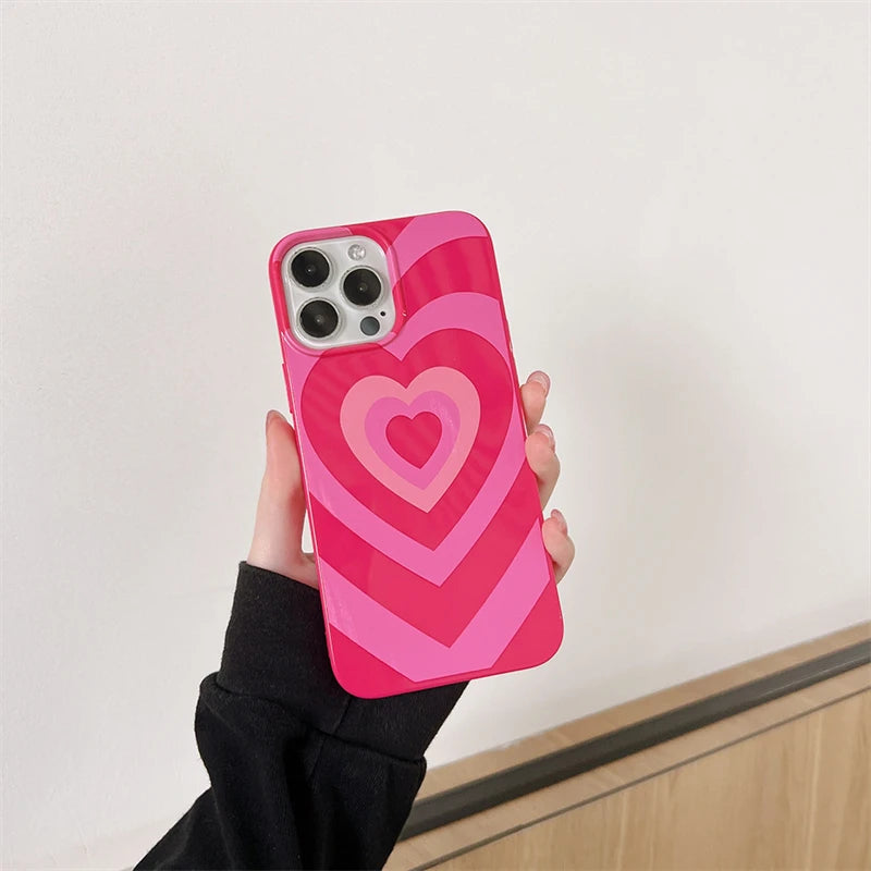 INS Cute Sweet Love Heart Pink Phone Case For iPhone 14 13 12 11 Pro Max X XR 7 8 Plus SE 3 Soft Silicon Bumper Protective Cover