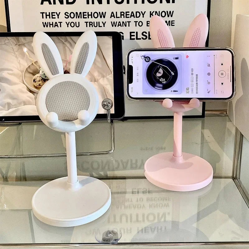 Pink Phone Holder Desktop Cell Phone Stand For iPhone 13 14 Samsung Smartphone Adjustable Lovely Rabbit Cartoon Table Support