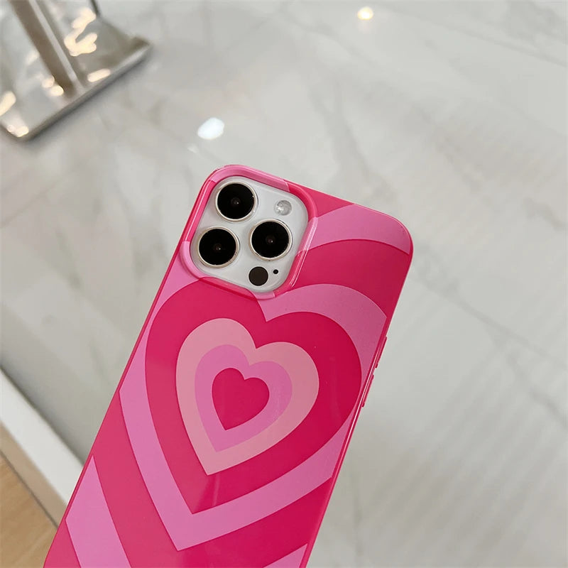 INS Cute Sweet Love Heart Pink Phone Case For iPhone 14 13 12 11 Pro Max X XR 7 8 Plus SE 3 Soft Silicon Bumper Protective Cover