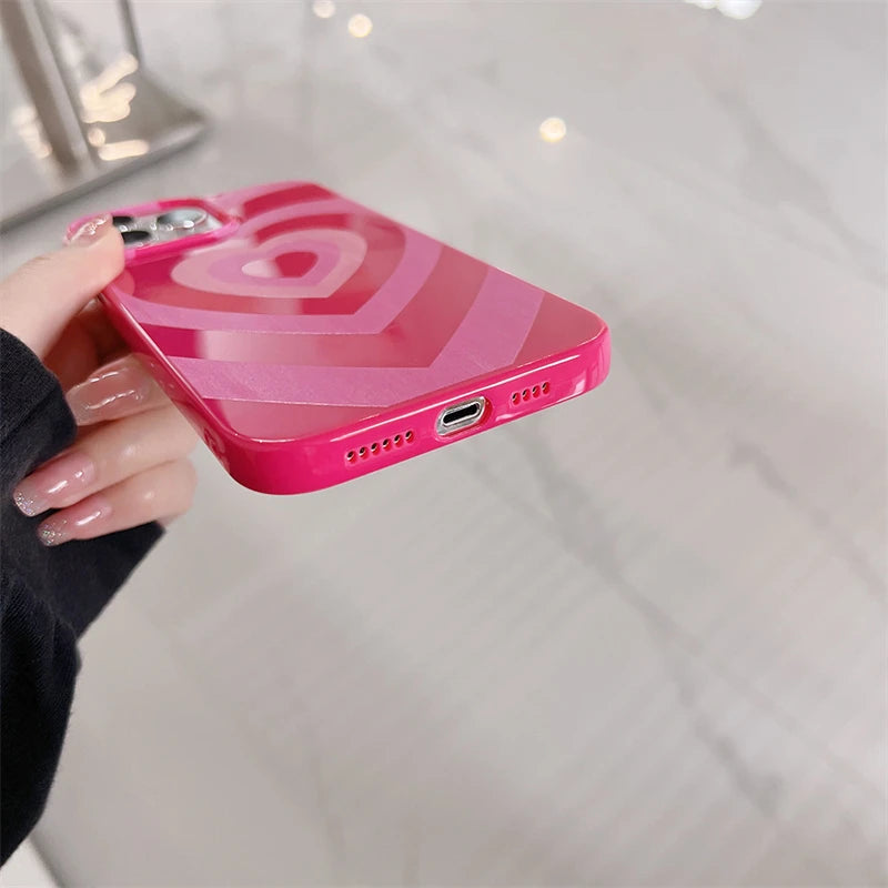 INS Cute Sweet Love Heart Pink Phone Case For iPhone 14 13 12 11 Pro Max X XR 7 8 Plus SE 3 Soft Silicon Bumper Protective Cover