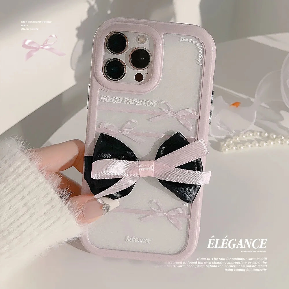 Pink bow elegant phone case cute girl woman back cover for iphone 15 pro max 11 12 13 promax 14 plus xsmax x xr capa