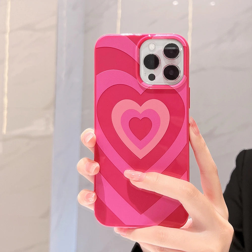 INS Cute Sweet Love Heart Pink Phone Case For iPhone 14 13 12 11 Pro Max X XR 7 8 Plus SE 3 Soft Silicon Bumper Protective Cover