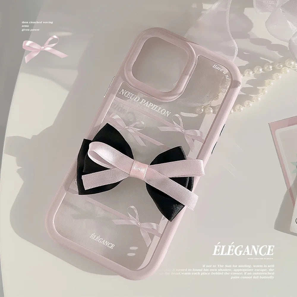 Pink bow elegant phone case cute girl woman back cover for iphone 15 pro max 11 12 13 promax 14 plus xsmax x xr capa